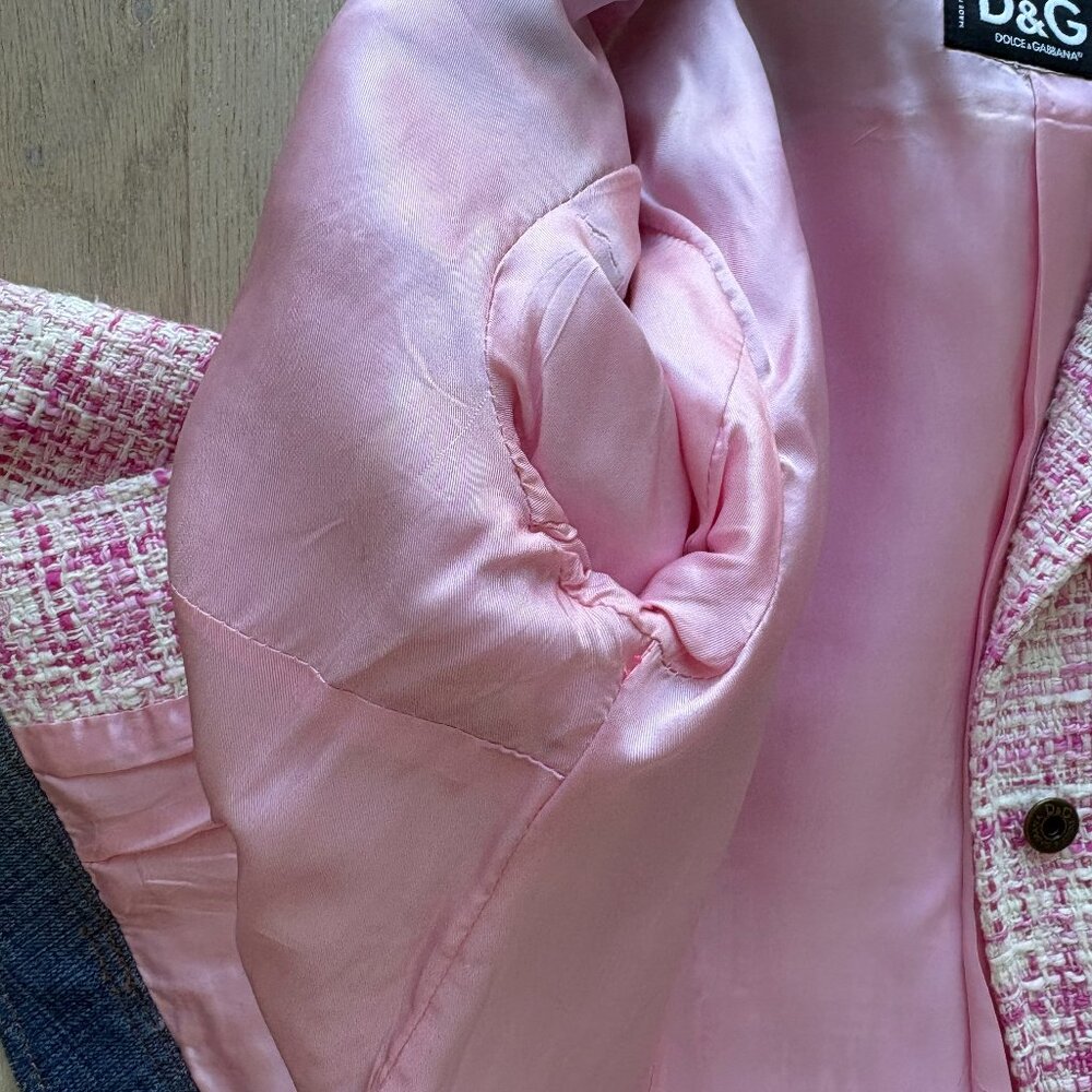 DOLCE & GABBANA Pink Tweed & Denim Fitted Jacket - Picture 3 of 5